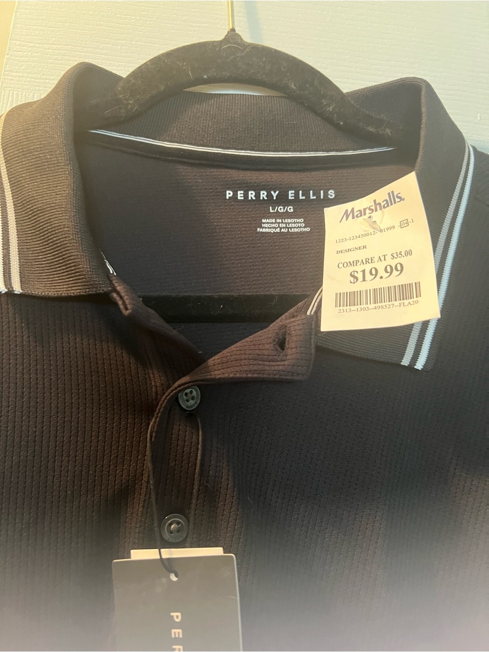 Perry Ellis Black Polo with White Contrast Trim - Picture 3 of 3